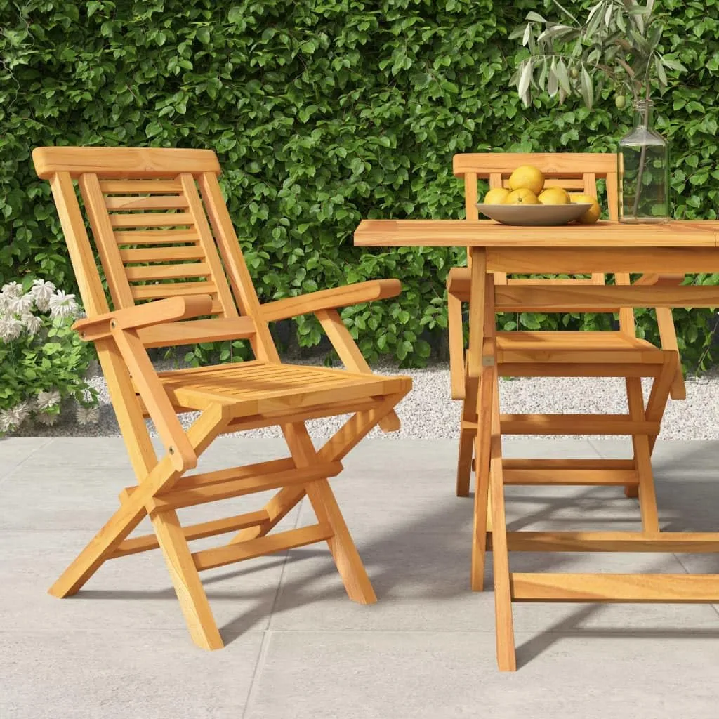 Solid Teak Wood Folding Patio Chairs 2 Pack Outdoor Furniture Foldable Garden Chairs with Slatted Design for Poolside, Backyard, Camping 22"x24.8"x35.4"
