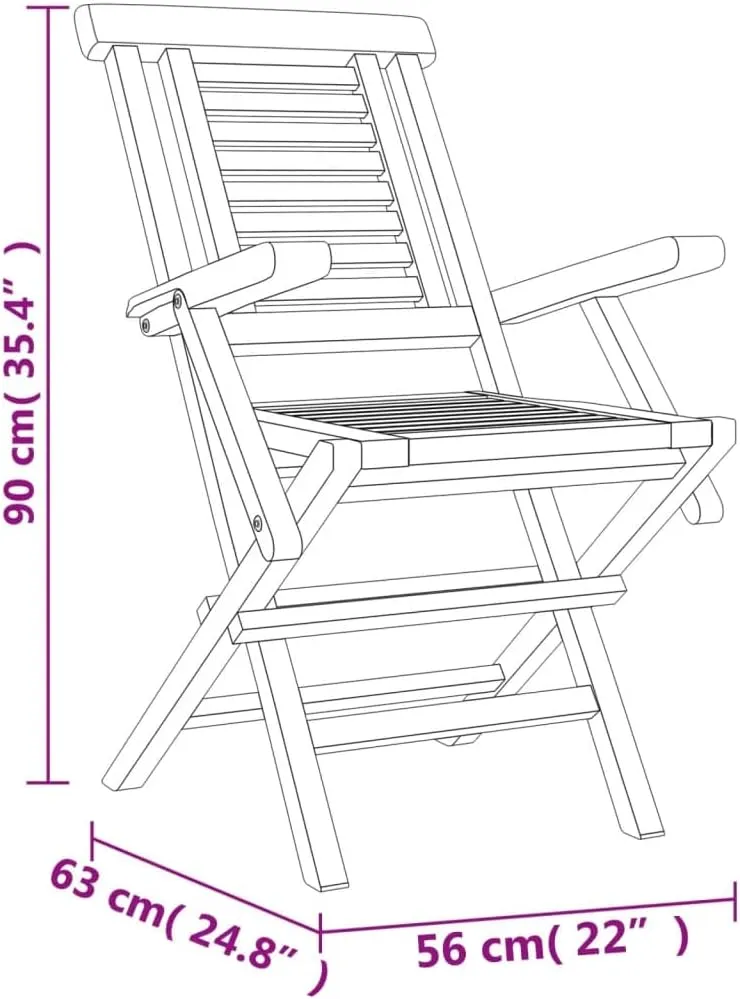 Solid Teak Wood Folding Patio Chairs 2 Pack Outdoor Furniture Foldable Garden Chairs with Slatted Design for Poolside, Backyard, Camping 22"x24.8"x35.4"