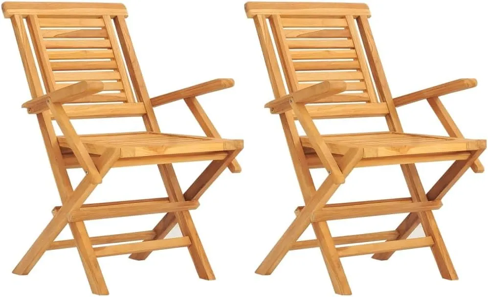 Solid Teak Wood Folding Patio Chairs 2 Pack Outdoor Furniture Foldable Garden Chairs with Slatted Design for Poolside, Backyard, Camping 22"x24.8"x35.4"