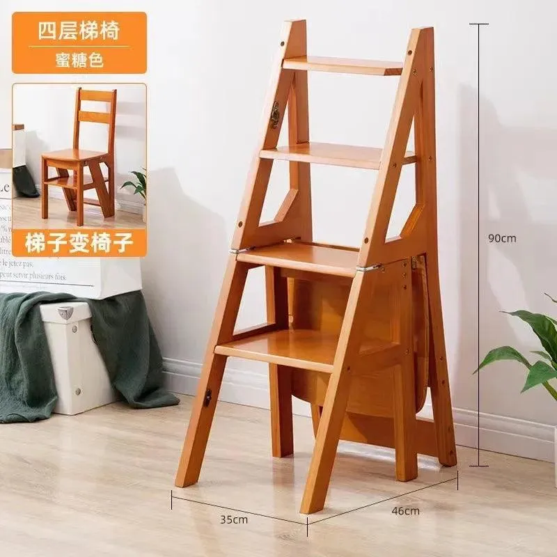 Solid Wood Ladder Chair | Folding Dual-Use Stool | Multi-Functional Indoor Furniture
