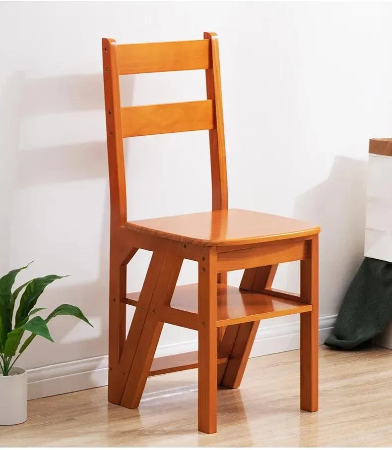 Solid Wood Ladder Chair | Folding Dual-Use Stool | Multi-Functional Indoor Furniture