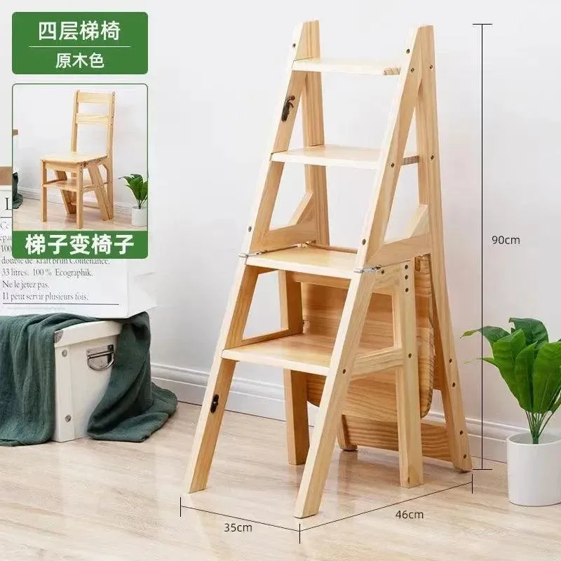Solid Wood Ladder Chair | Folding Dual-Use Stool | Multi-Functional Indoor Furniture