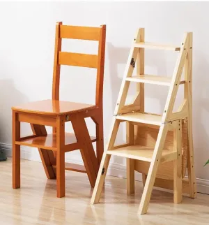 Solid Wood Ladder Chair | Folding Dual-Use Stool | Multi-Functional Indoor Furniture