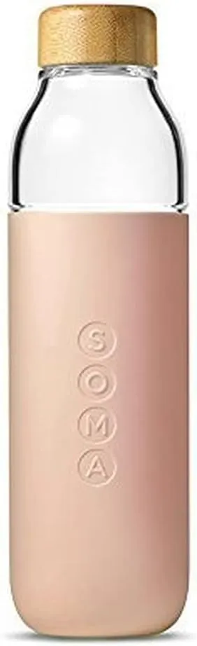 Soma 17 oz. BPA-free Wide Mouth Glass Water Bottle with Silicone Sleeve, Blush (301-16-01)