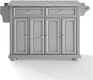 Sophisticated Simplicity Full Size Kitchen Island with Spacious Countertop, Portable Design, Modern Kitchen Furniture, Convenient Storage Drawers Gray/Granite Top