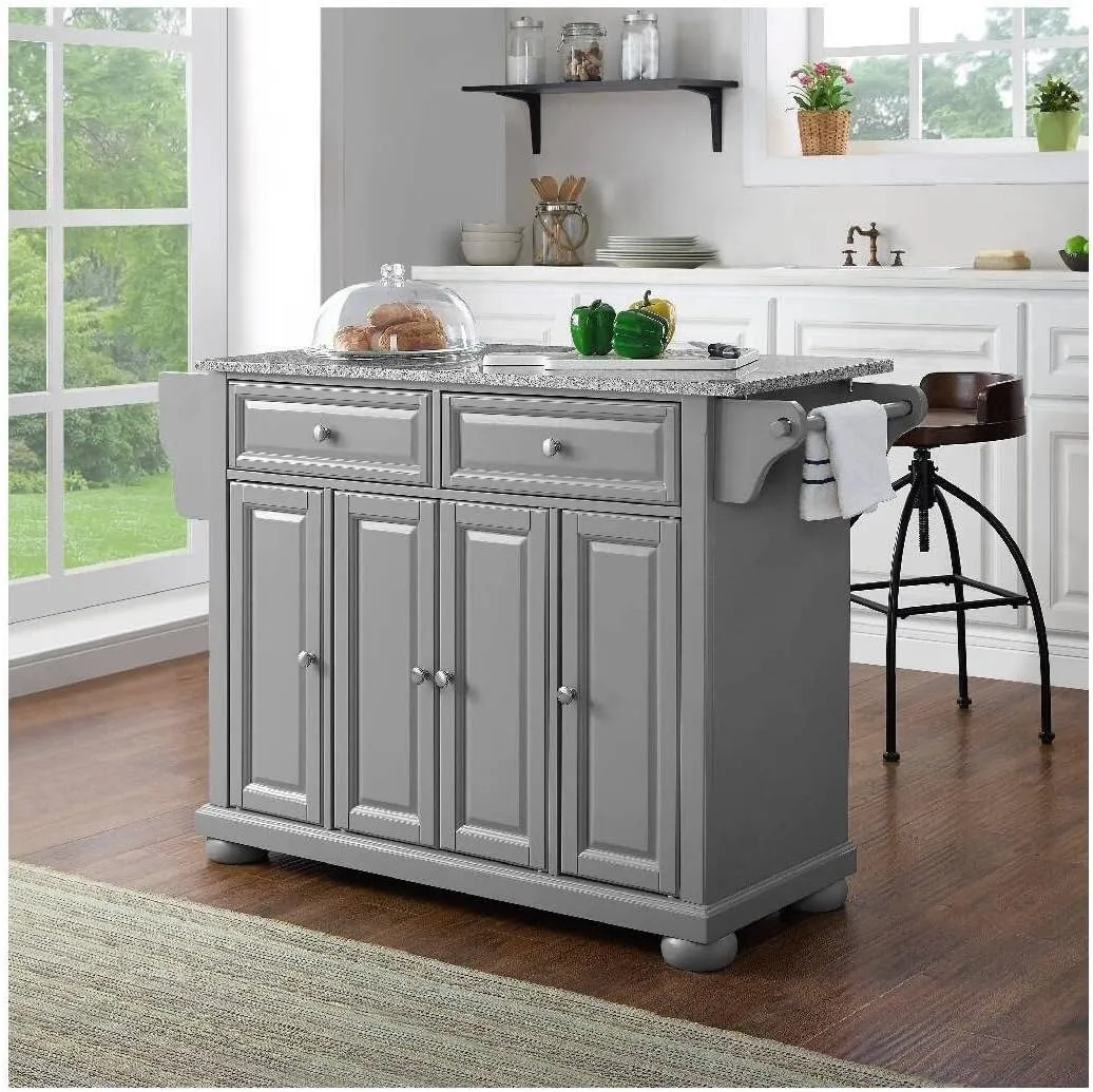 Sophisticated Simplicity Full Size Kitchen Island with Spacious Countertop, Portable Design, Modern Kitchen Furniture, Convenient Storage Drawers Gray/Granite Top