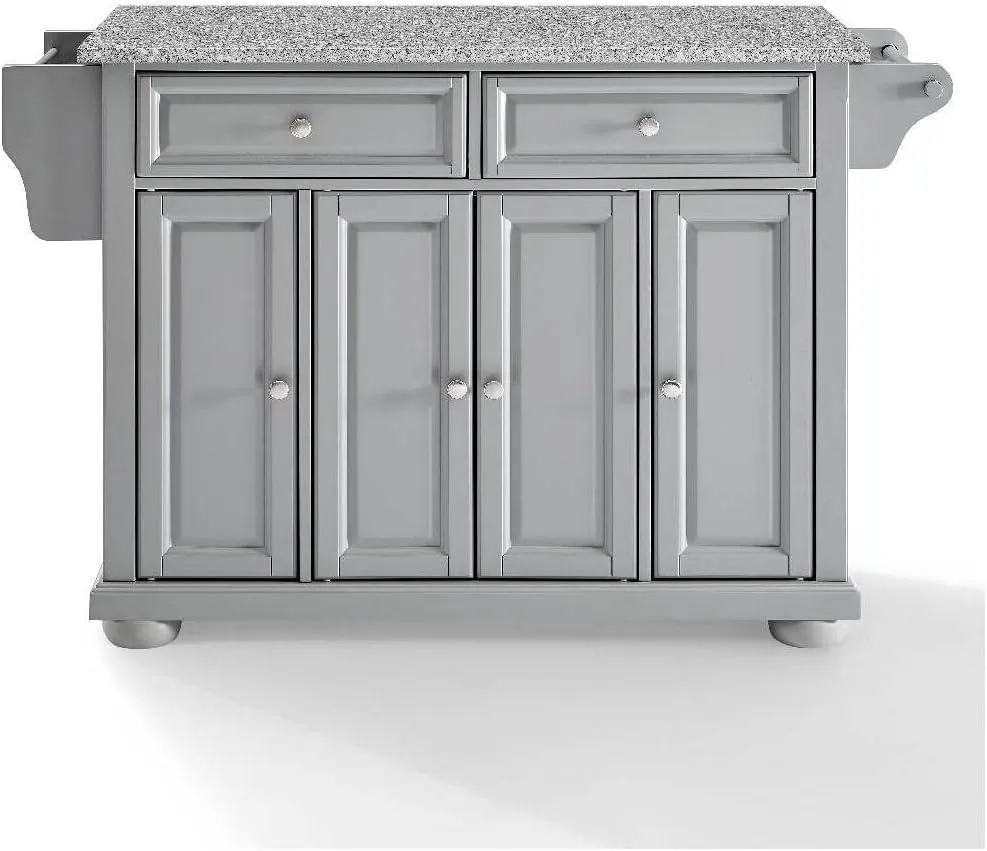 Sophisticated Simplicity Full Size Kitchen Island with Spacious Countertop, Portable Design, Modern Kitchen Furniture, Convenient Storage Drawers Gray/Granite Top