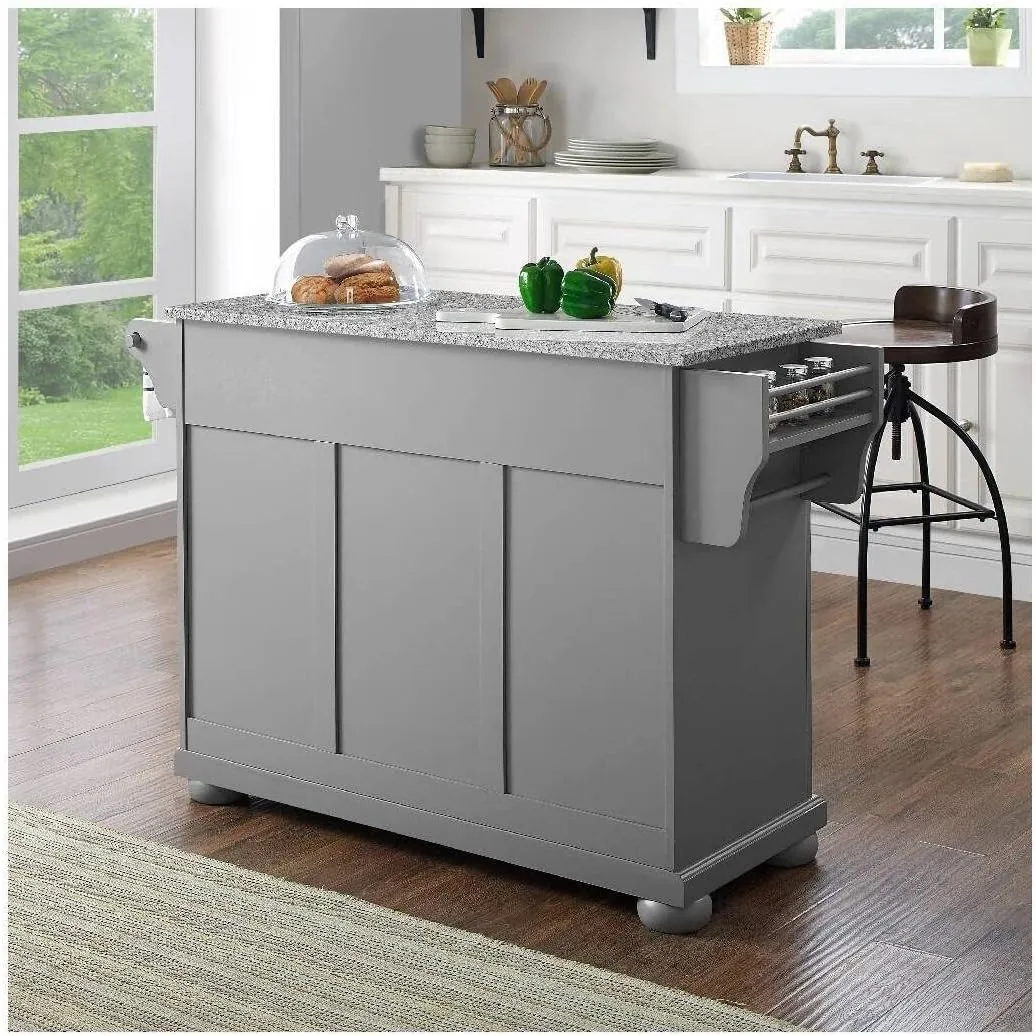 Sophisticated Simplicity Full Size Kitchen Island with Spacious Countertop, Portable Design, Modern Kitchen Furniture, Convenient Storage Drawers Gray/Granite Top