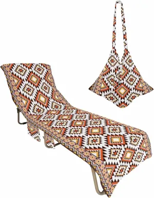 Southeastern Beach Pool Patio Lounge Chaise Chair Cover Towel With Pockets,Absorbent & Quick Dry Microfiber Towel Cover Bag Summer Accessories for Sunbathing Boho Brown Native American Tribal
