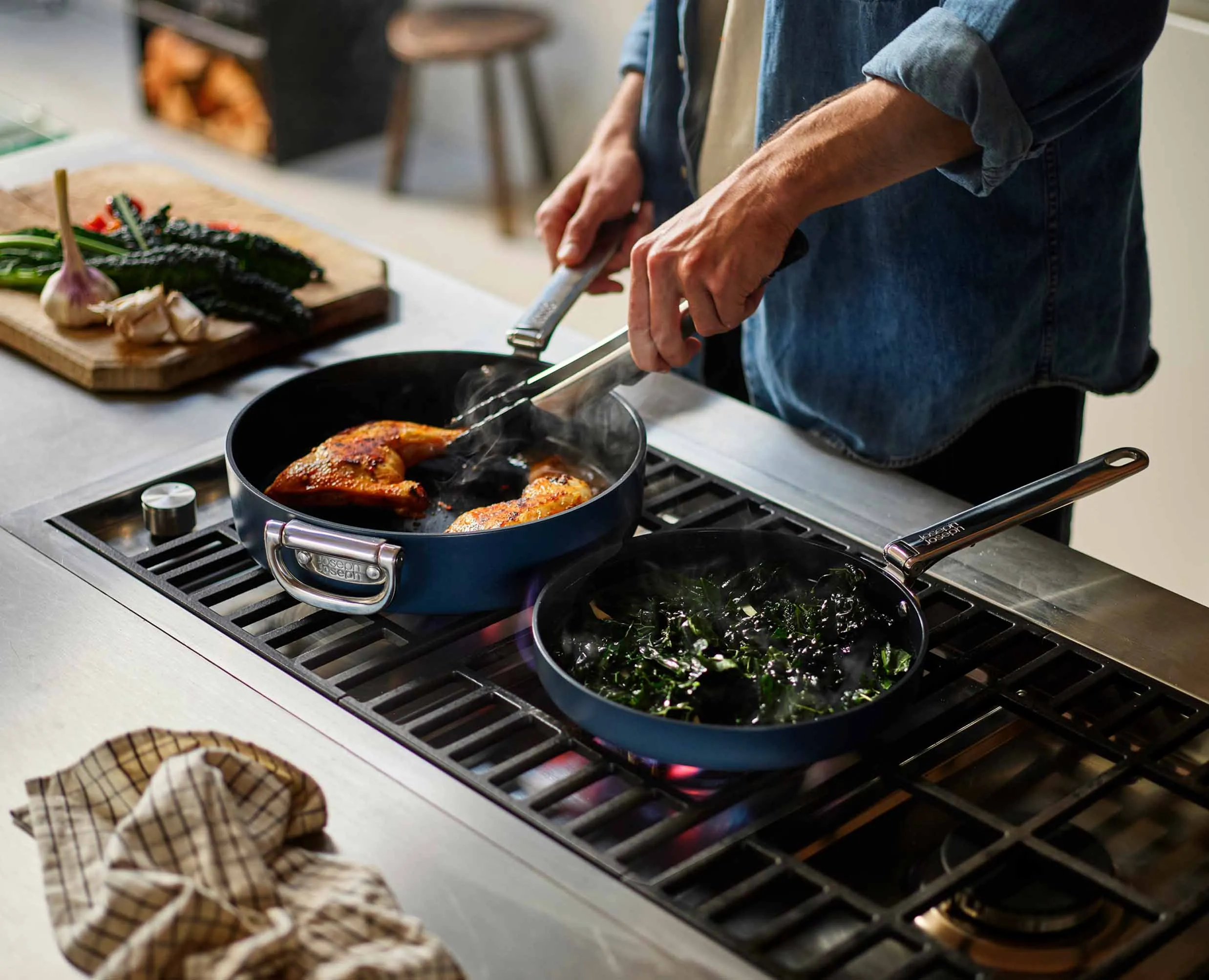 Space Folding Handle Ceramic Non-stick 28cm Blue Frying Pan