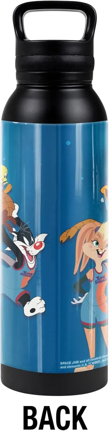 Space Jam OFFICIAL Toon Squad Group 24 oz Insulated Canteen Water Bottle, Leak Resistant, Vacuum Insulated Stainless Steel with Loop Cap, Black