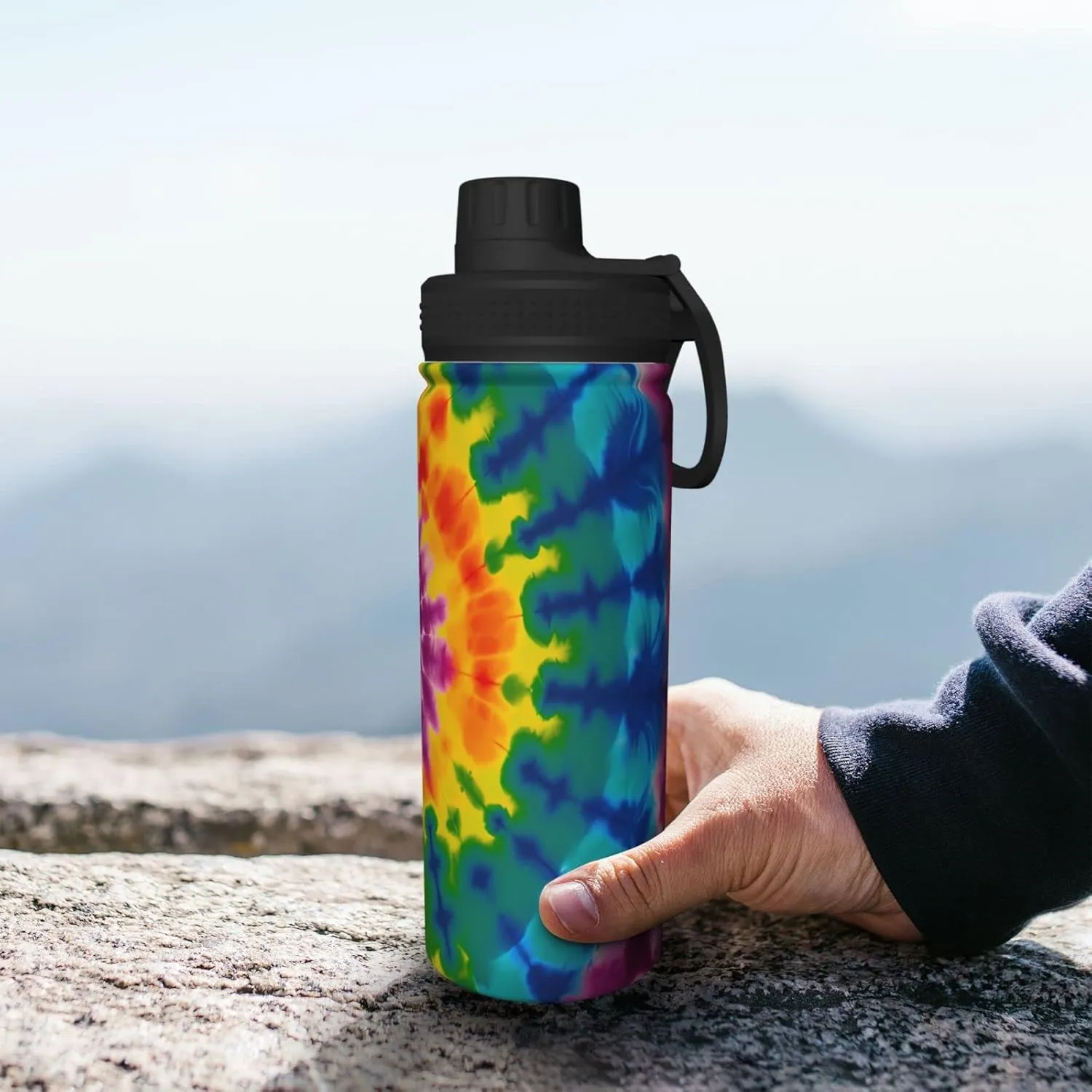 Sports Water Bottle Tie Dye Rainbow Insulated Stainless Steel Water Bottles, 18 oz Water Cup Flask for Fitness Outdoor Sports Gym Running
