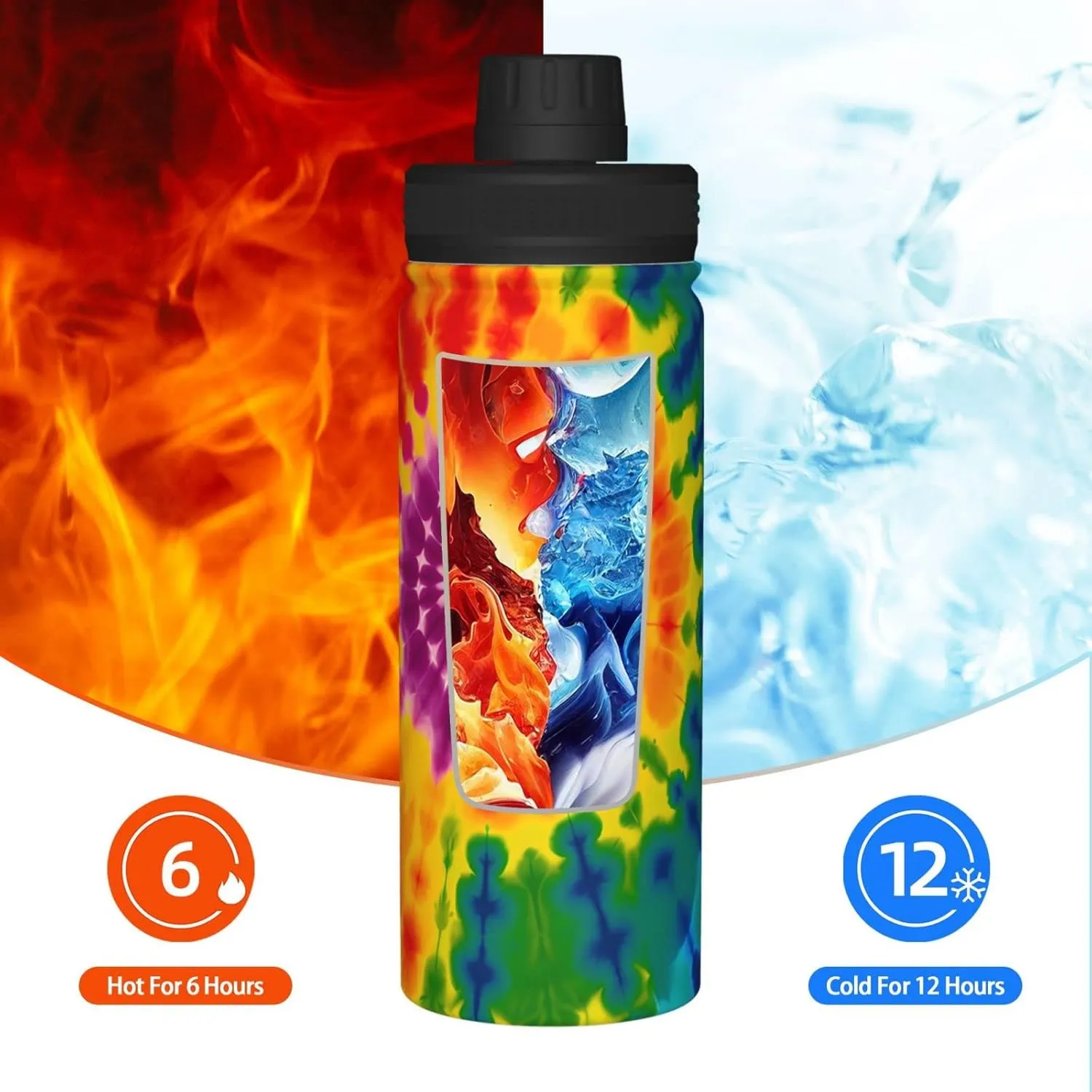 Sports Water Bottle Tie Dye Rainbow Insulated Stainless Steel Water Bottles, 18 oz Water Cup Flask for Fitness Outdoor Sports Gym Running