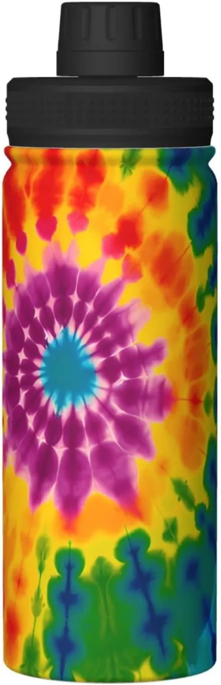 Sports Water Bottle Tie Dye Rainbow Insulated Stainless Steel Water Bottles, 18 oz Water Cup Flask for Fitness Outdoor Sports Gym Running