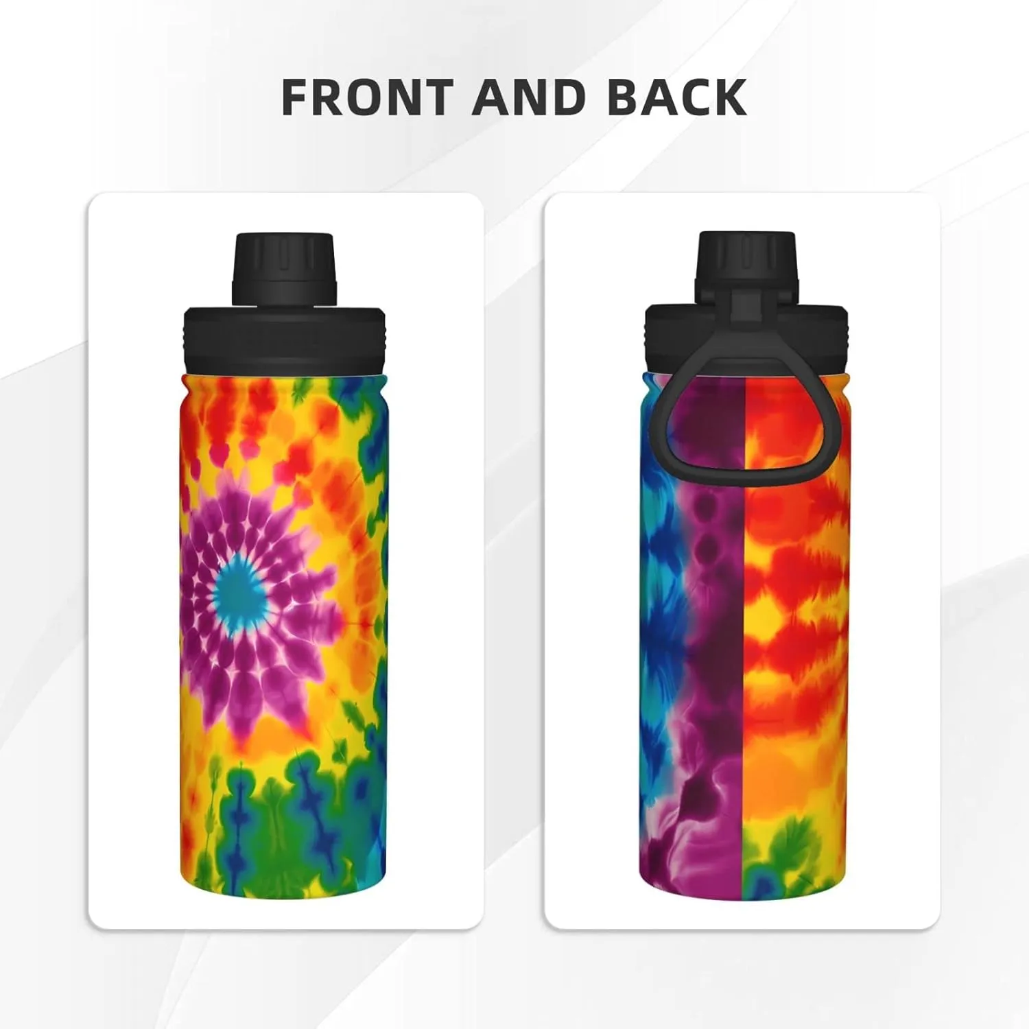 Sports Water Bottle Tie Dye Rainbow Insulated Stainless Steel Water Bottles, 18 oz Water Cup Flask for Fitness Outdoor Sports Gym Running