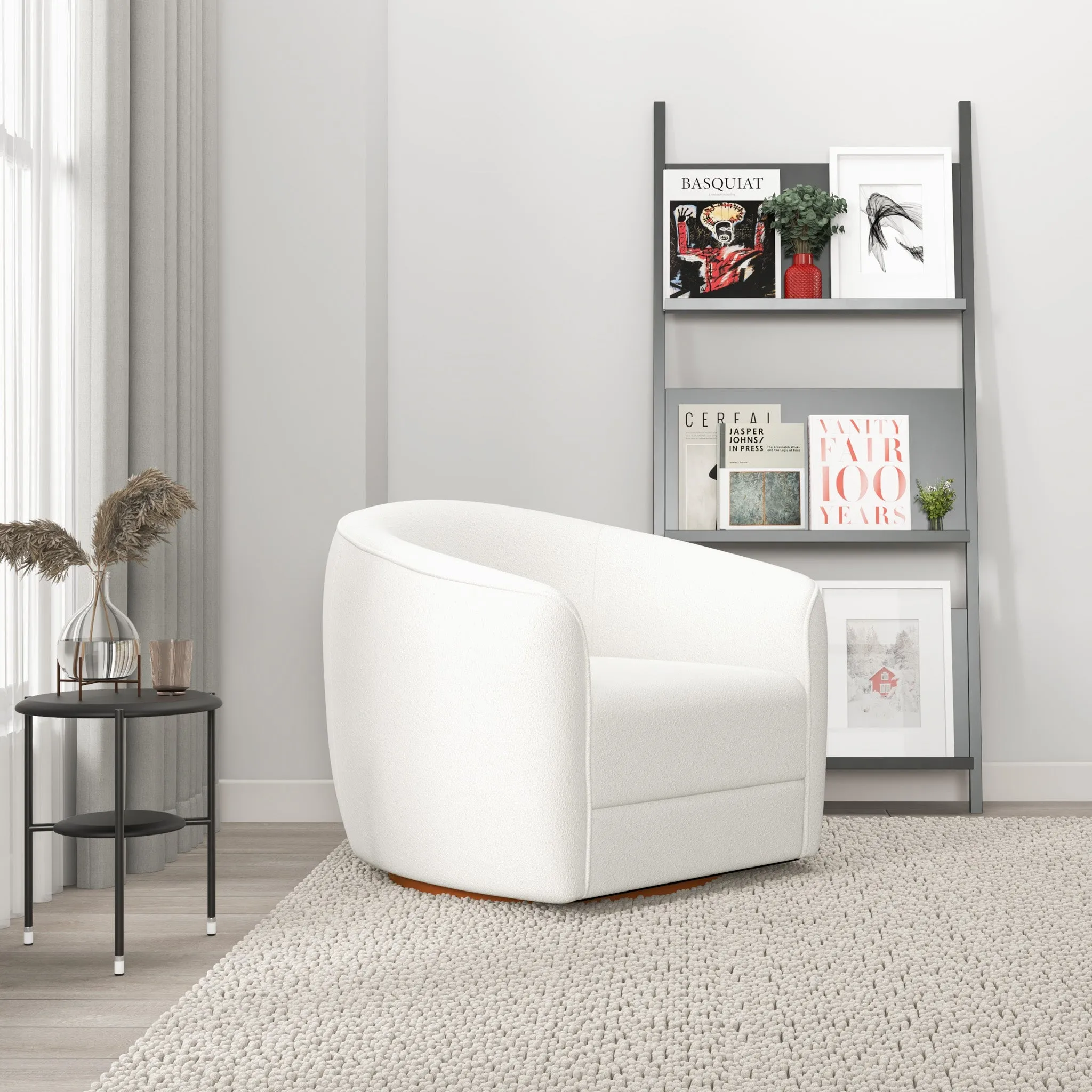 Spring Cream Boucle Swivel Chair