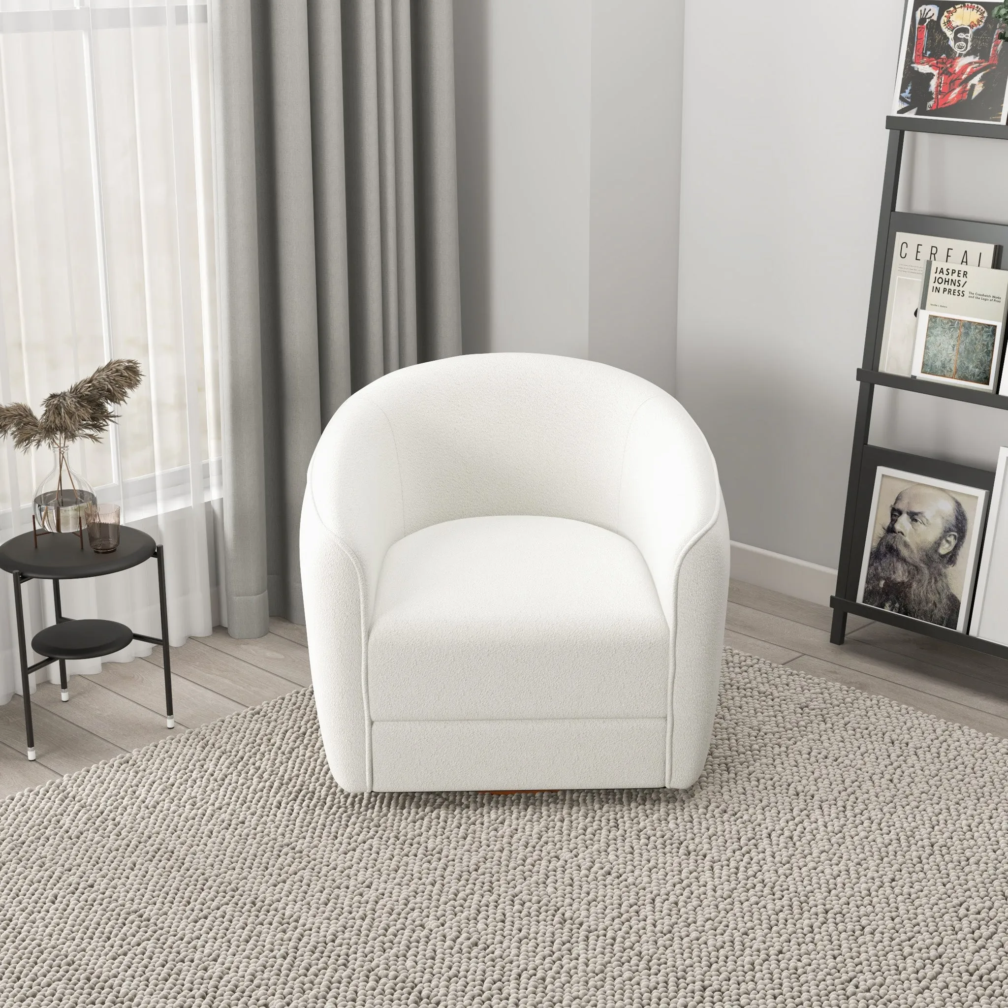 Spring Cream Boucle Swivel Chair