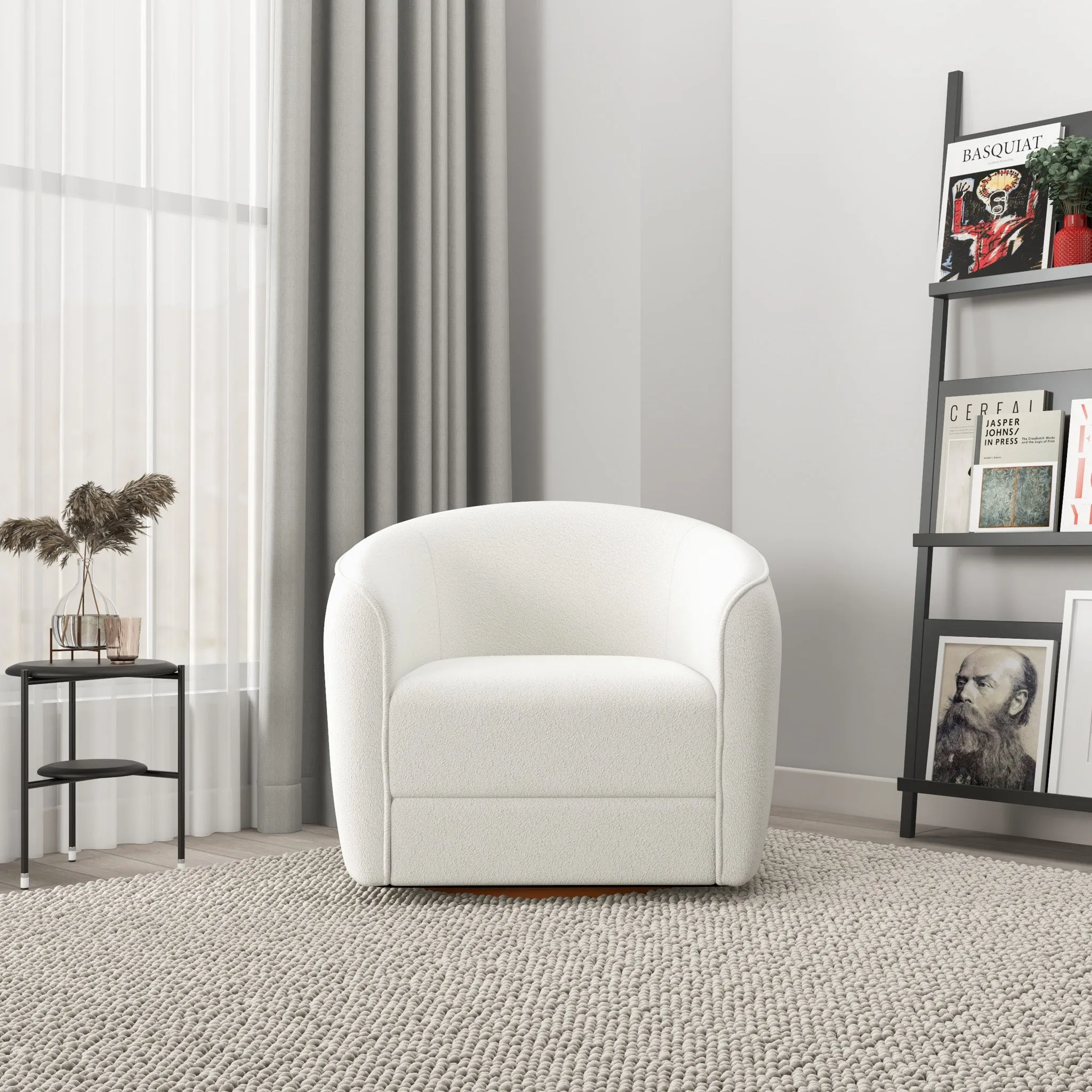 Spring Cream Boucle Swivel Chair