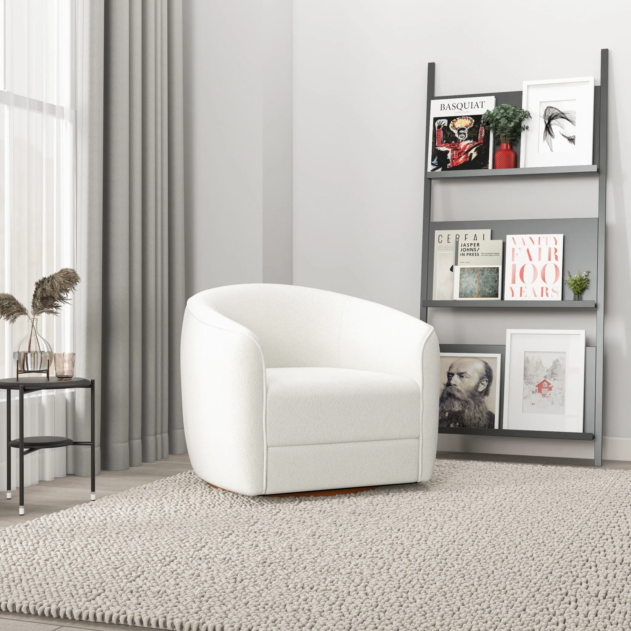 Spring Cream Boucle Swivel Chair