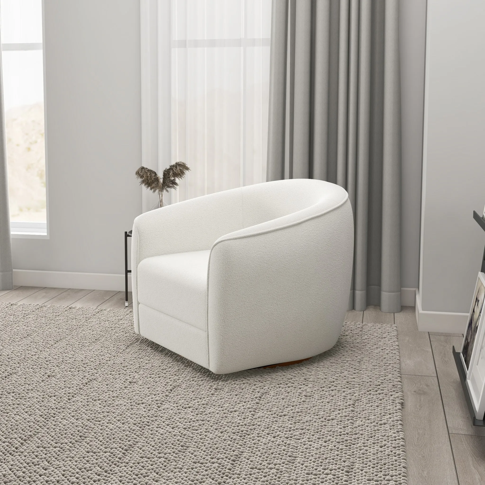 Spring Cream Boucle Swivel Chair