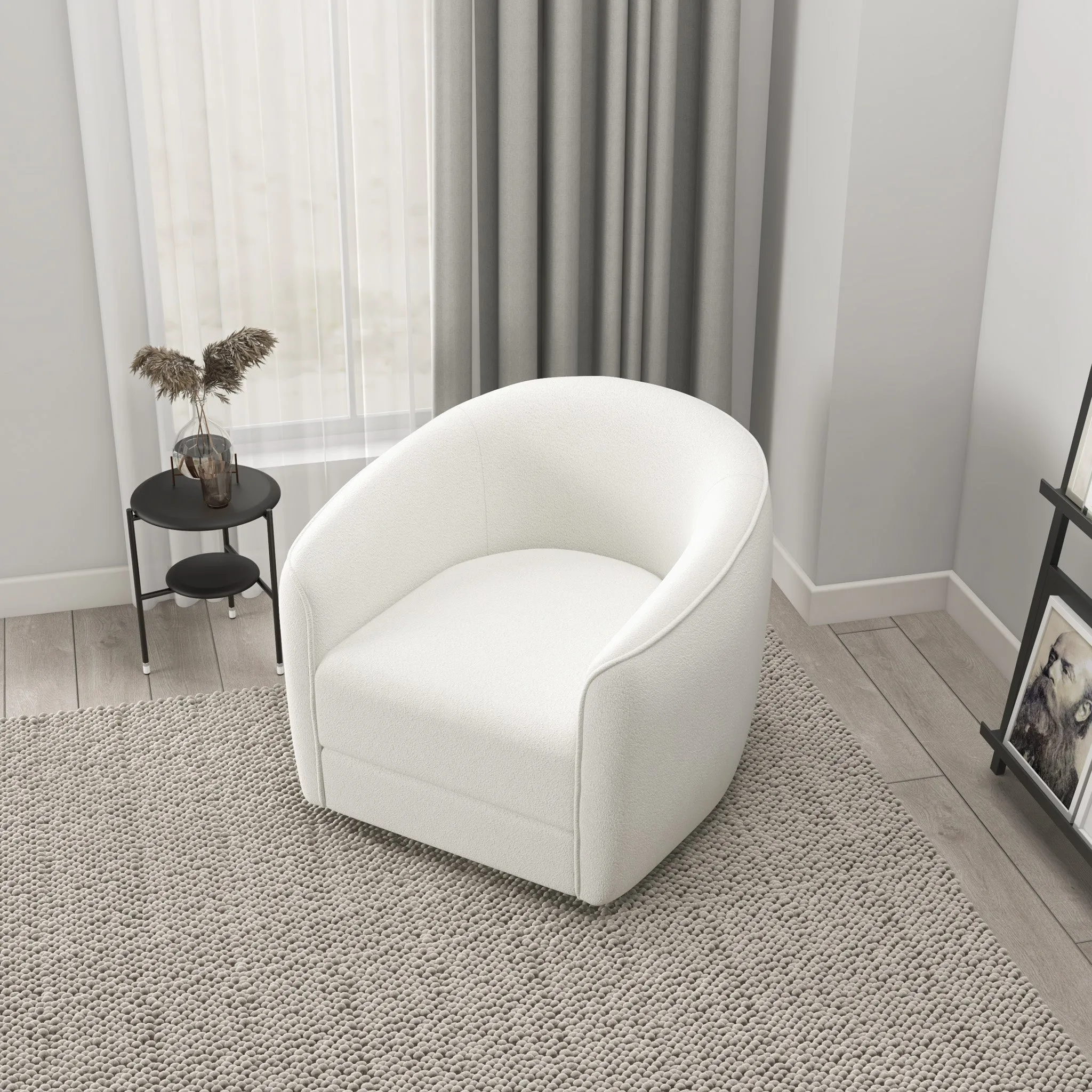 Spring Cream Boucle Swivel Chair