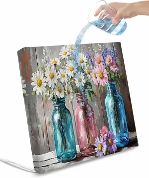 Spring Floral Outdoor Cushion Chair Cover Set of 4 - Waterproof Couch Seat Covers, White Daisy Farmhouse Flowers Vintage Wooden Patio Furniture Protector Cushions Slipcovers for Sofa/RV, 22"x22"x4"