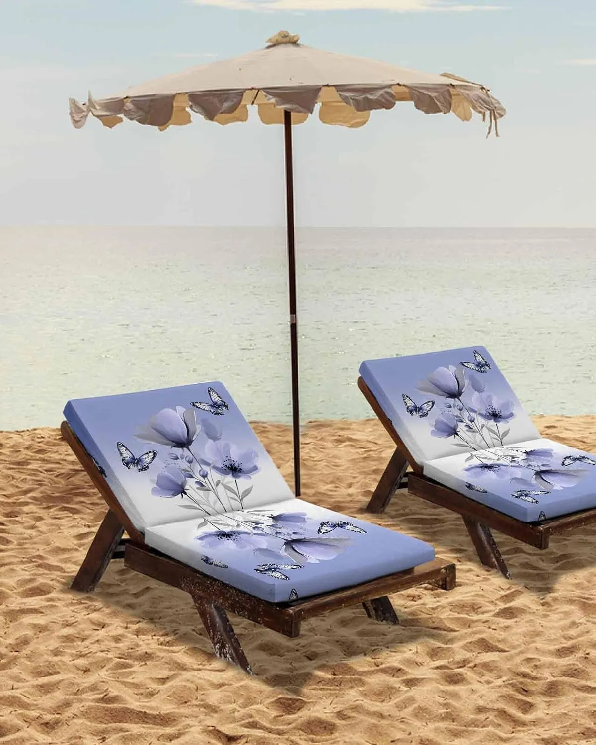 Spring Tulip Outdoor Cushion Chair Cover Set of 2 - Waterproof Couch Seat Covers, Watercolor Purple Flowers Butterfly Plants Patio Furniture Protector Cushions Slipcovers for Sofa/RV, 20"x18"x4"