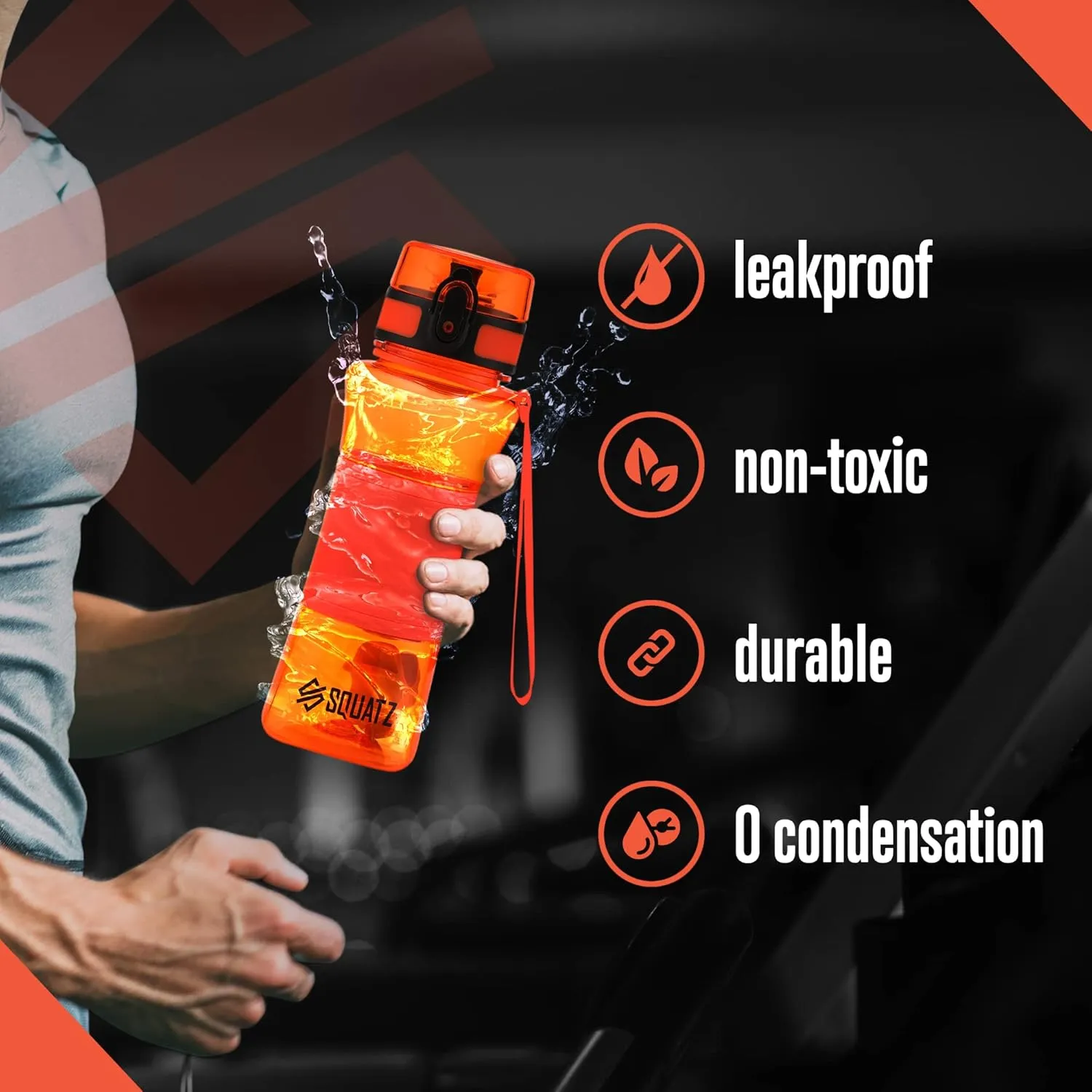 SQUATZ 24 Oz Poseidon Series Water Bottle for Protein and Fruit Shakes - Premium Quality Wide Mouth Gym Flask Fruit Infuser Strainer, Carrying Strap, Leak Resistance, No Condensation Sleeve
