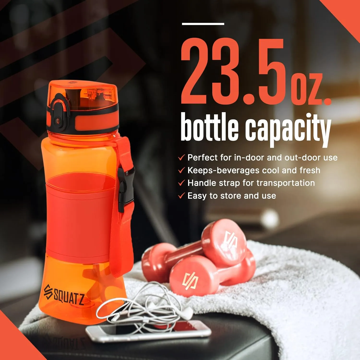 SQUATZ 24 Oz Poseidon Series Water Bottle for Protein and Fruit Shakes - Premium Quality Wide Mouth Gym Flask Fruit Infuser Strainer, Carrying Strap, Leak Resistance, No Condensation Sleeve