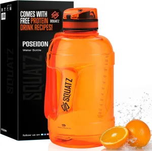 SQUATZ 78 Oz Poseidon Series Sports Water Bottle - Premium Quality Big Volume Wide Mouth protein Shake Gym Flask, Fixed Buckle Carrying Strap, Leak Resistance, Zero Condensation Sleeve