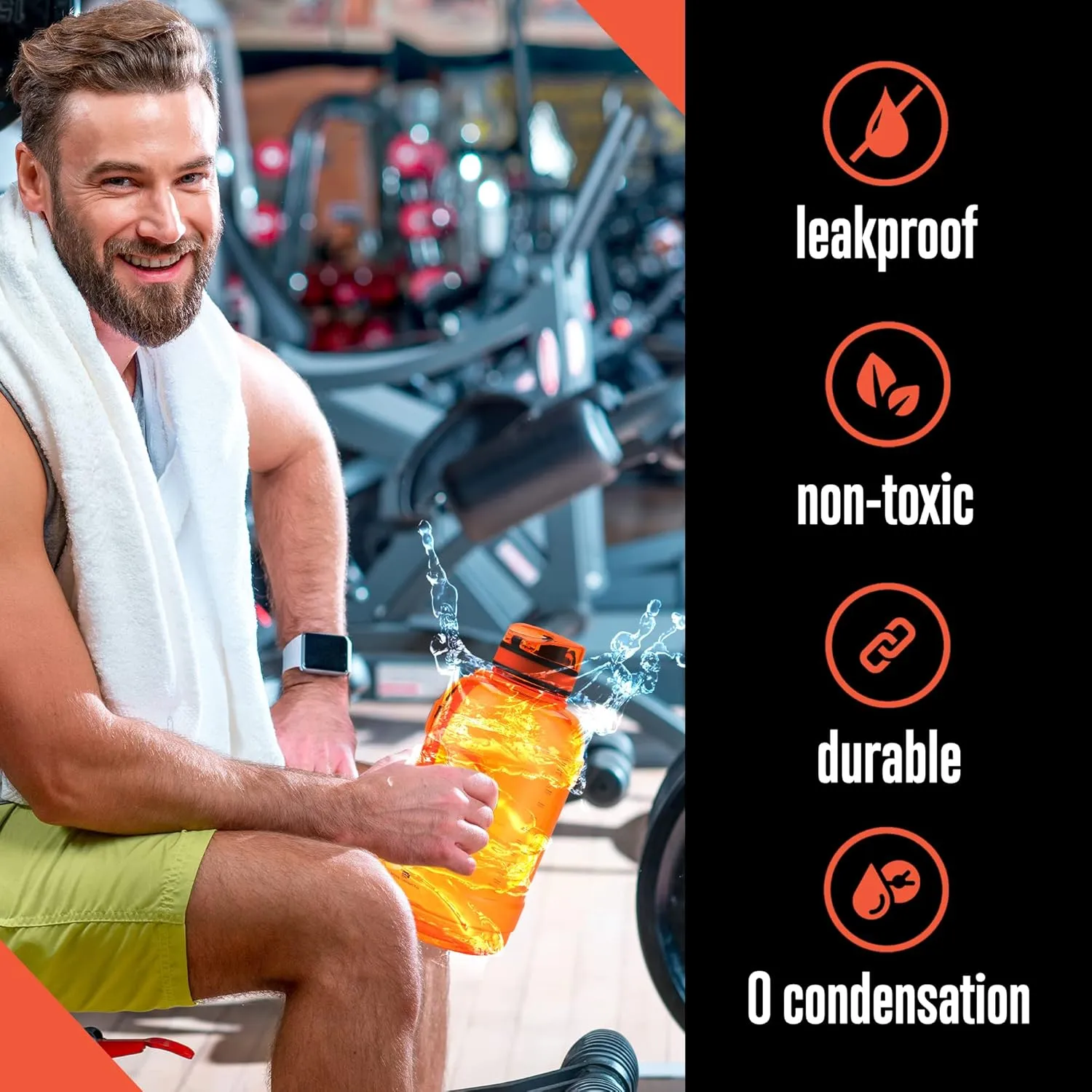 SQUATZ 78 Oz Poseidon Series Sports Water Bottle - Premium Quality Big Volume Wide Mouth protein Shake Gym Flask, Fixed Buckle Carrying Strap, Leak Resistance, Zero Condensation Sleeve