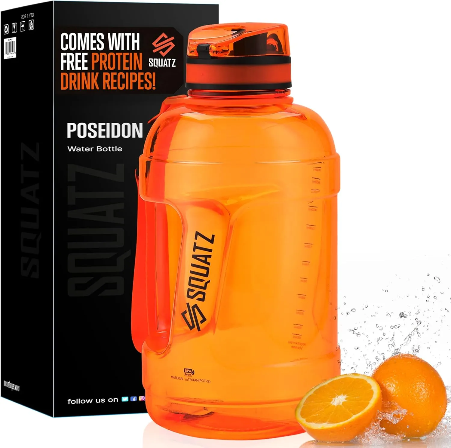 SQUATZ 78 Oz Poseidon Series Sports Water Bottle - Premium Quality Big Volume Wide Mouth protein Shake Gym Flask, Fixed Buckle Carrying Strap, Leak Resistance, Zero Condensation Sleeve