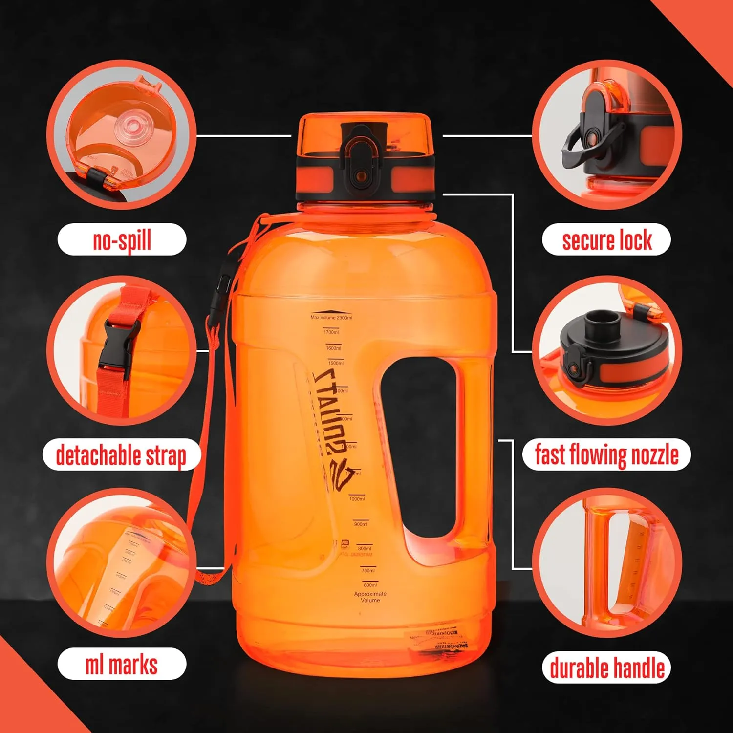 SQUATZ 78 Oz Poseidon Series Sports Water Bottle - Premium Quality Big Volume Wide Mouth protein Shake Gym Flask, Fixed Buckle Carrying Strap, Leak Resistance, Zero Condensation Sleeve