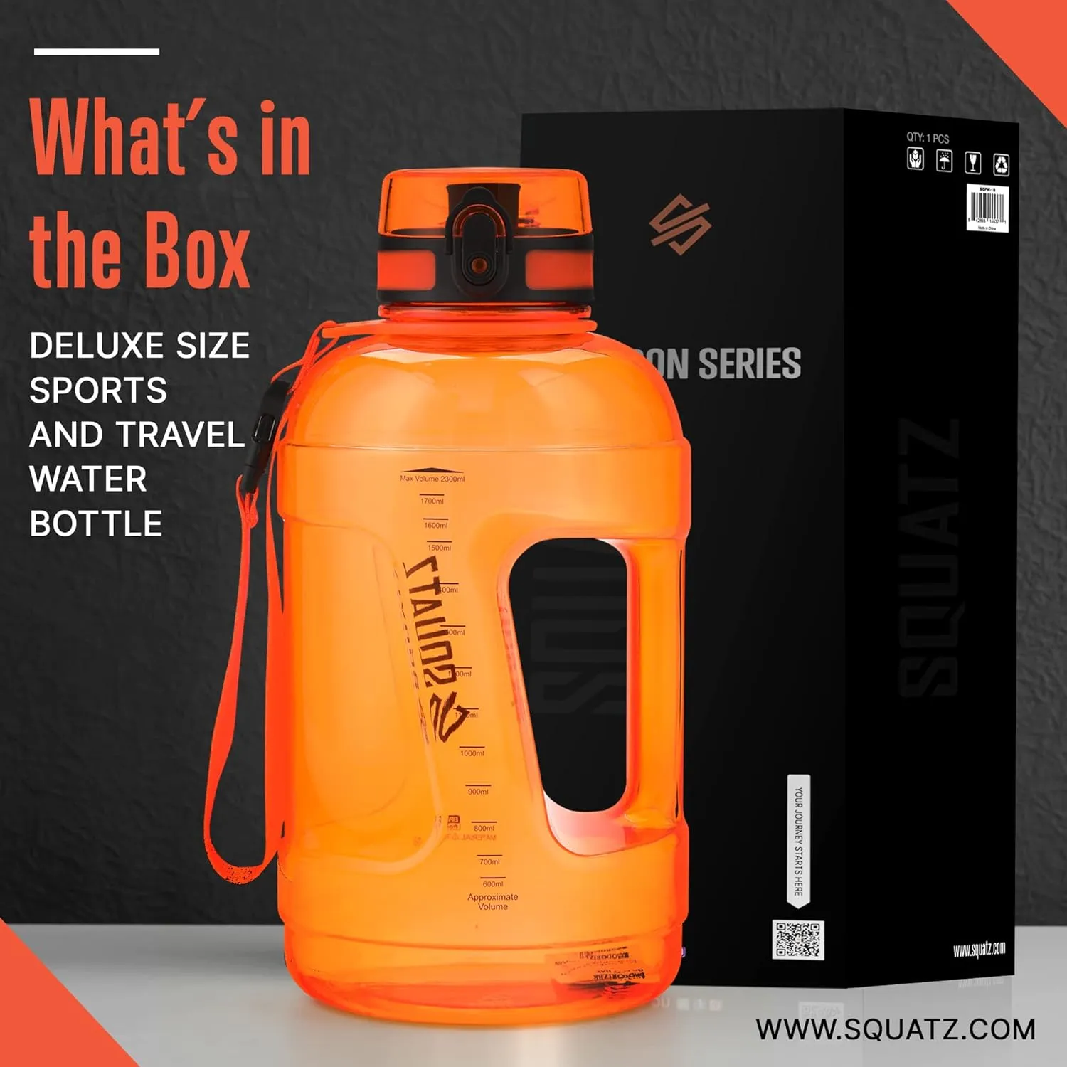 SQUATZ 78 Oz Poseidon Series Sports Water Bottle - Premium Quality Big Volume Wide Mouth protein Shake Gym Flask, Fixed Buckle Carrying Strap, Leak Resistance, Zero Condensation Sleeve