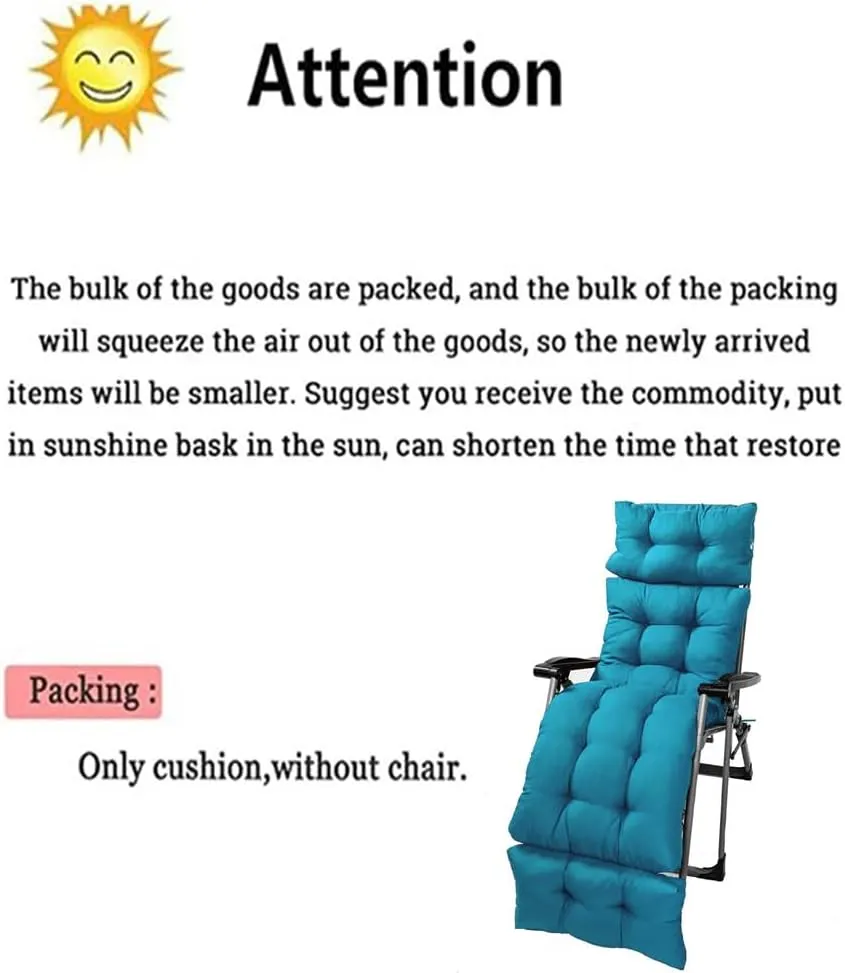 Srutirbo Waterproof Chaise Lounge Chair Cushions Long Bench Cushion for Outdoor Furniture, All Weather Replacement Indoor Outdoor Padded Recliner Chair Cushion with String Ties (Blue)