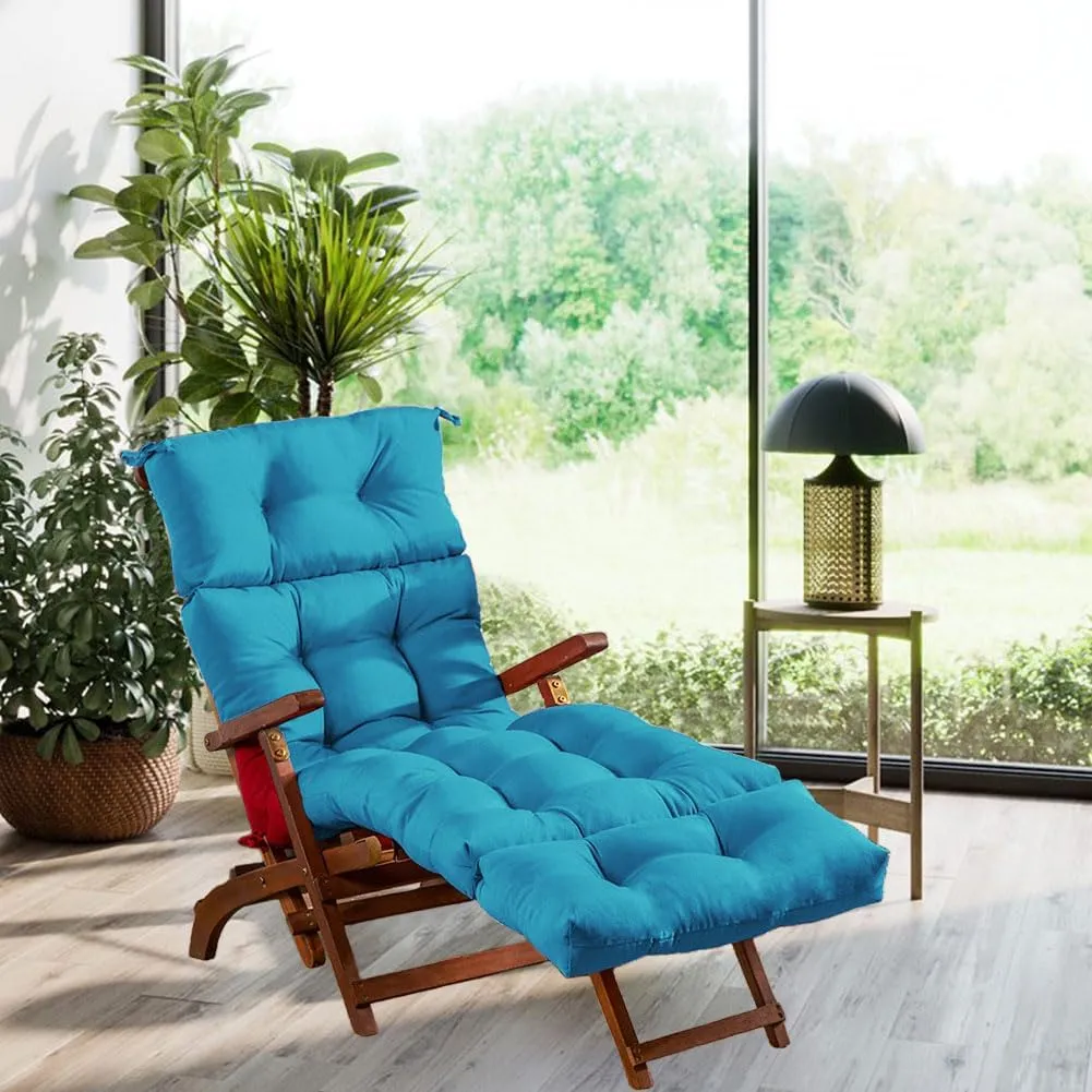 Srutirbo Waterproof Chaise Lounge Chair Cushions Long Bench Cushion for Outdoor Furniture, All Weather Replacement Indoor Outdoor Padded Recliner Chair Cushion with String Ties (Blue)