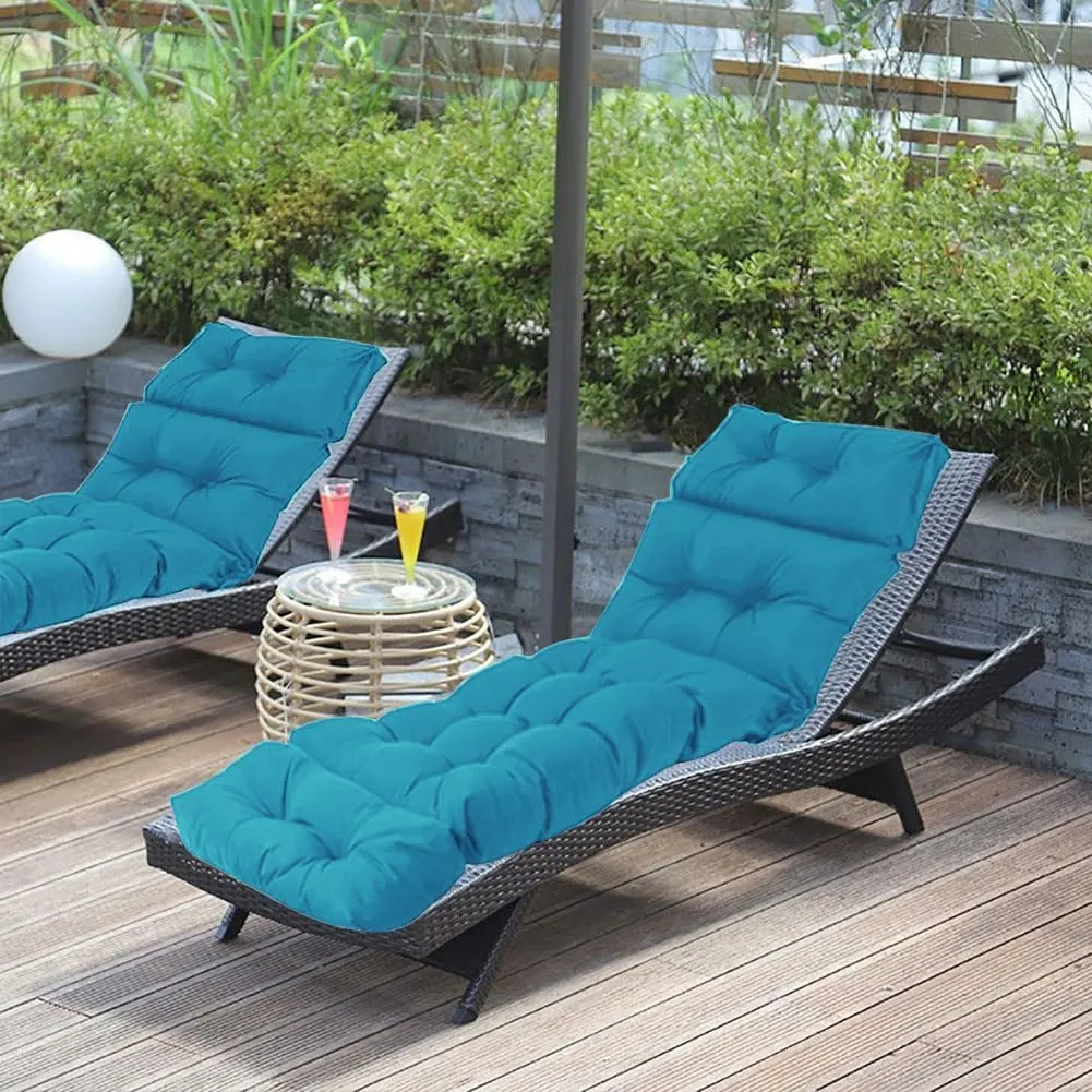 Srutirbo Waterproof Chaise Lounge Chair Cushions Long Bench Cushion for Outdoor Furniture, All Weather Replacement Indoor Outdoor Padded Recliner Chair Cushion with String Ties (Blue)