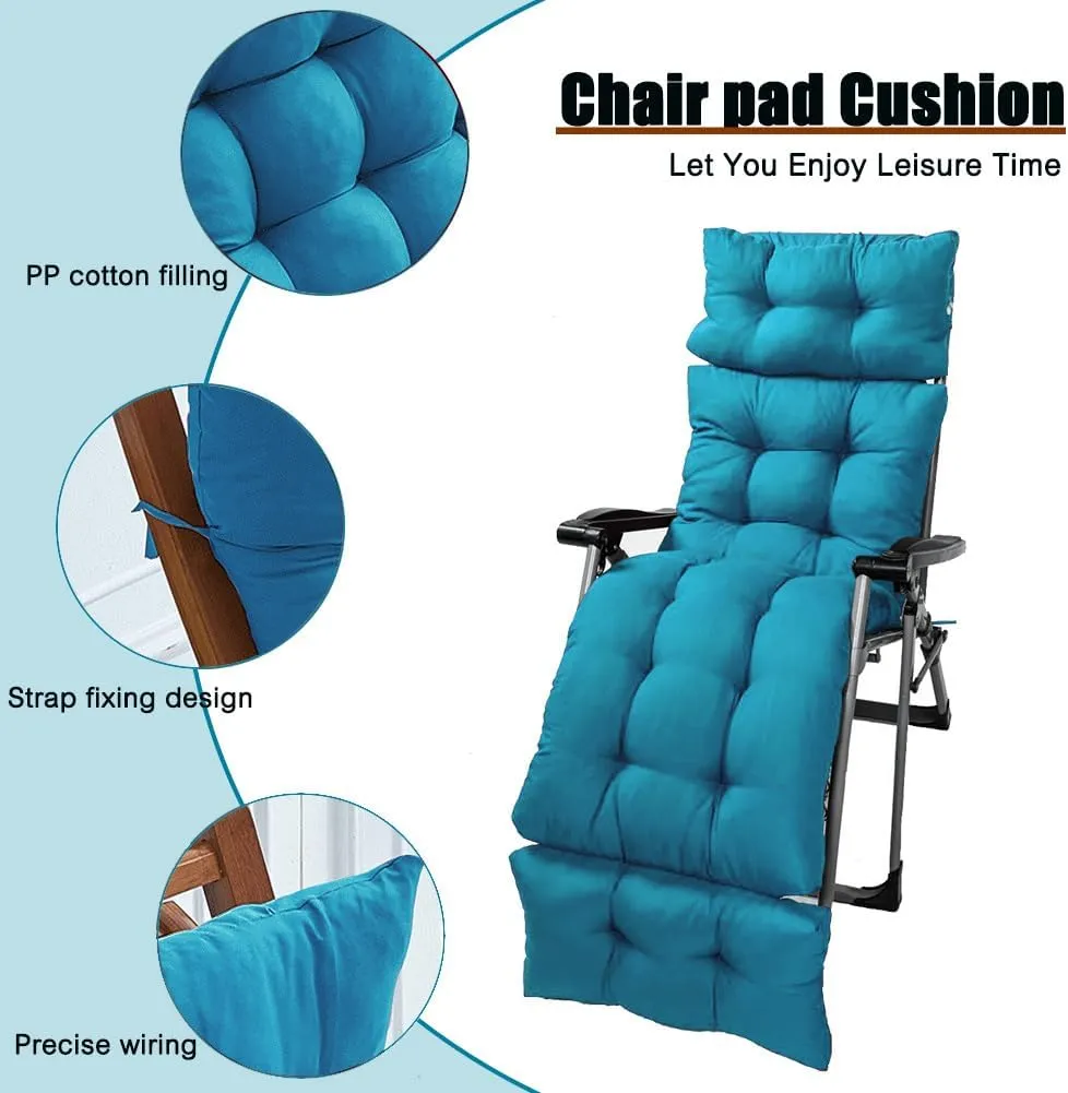 Srutirbo Waterproof Chaise Lounge Chair Cushions Long Bench Cushion for Outdoor Furniture, All Weather Replacement Indoor Outdoor Padded Recliner Chair Cushion with String Ties (Blue)