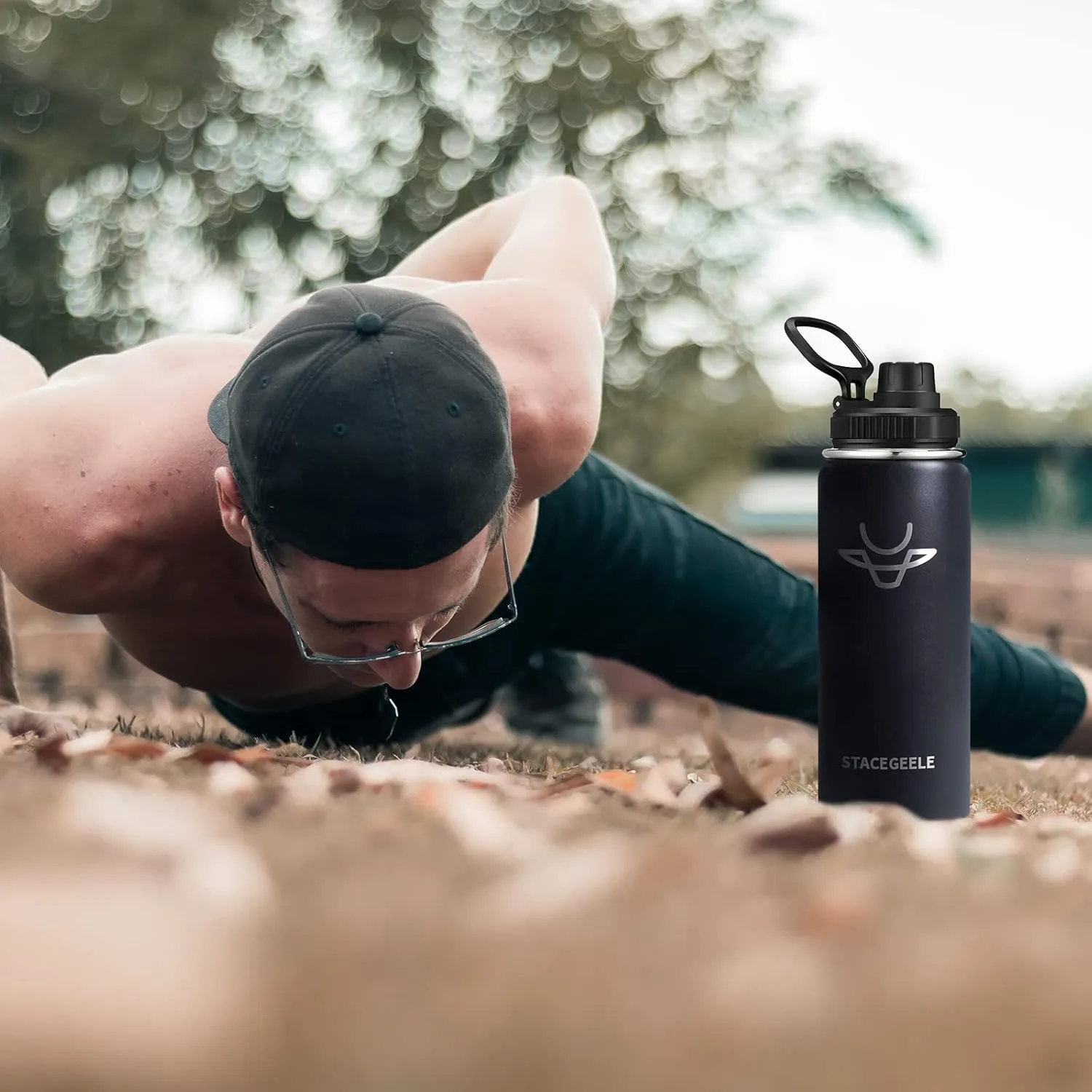 STACEGEELE Insulated Vacuum Water Bottle with Spout Lid & Screw on Top | Stainless Steel Flask for Kids Leak Proof Lightweight Eco Friendly 18oz / 24oz / 32 oz / 40oz(18oz Black)