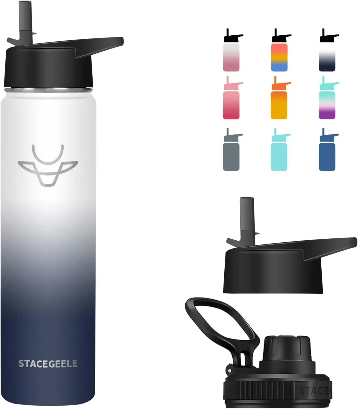 STACEGEELE Insulated Vacuum Water Bottle with Spout Lid & Screw on Top | Stainless Steel Flask For Kids Leak Proof Lightweight Eco Friendly 18oz / 24oz / 32 oz / 40oz(24oz Dark)
