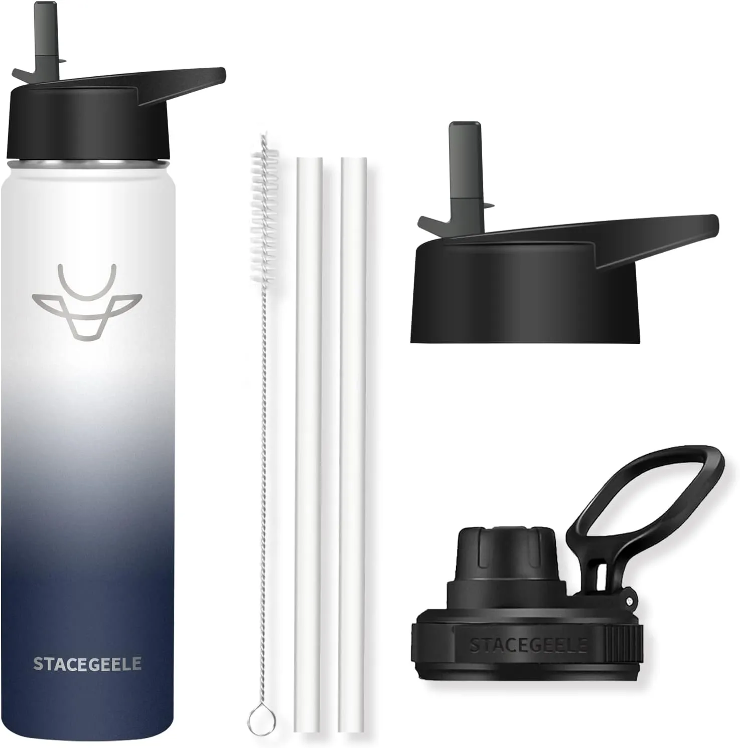 STACEGEELE Insulated Vacuum Water Bottle with Spout Lid & Screw on Top | Stainless Steel Flask For Kids Leak Proof Lightweight Eco Friendly 18oz / 24oz / 32 oz / 40oz(24oz Dark)
