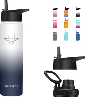 STACEGEELE Insulated Vacuum Water Bottle with Spout Lid & Screw on Top | Stainless Steel Flask For Kids Leak Proof Lightweight Eco Friendly 18oz / 24oz / 32 oz / 40oz(24oz Dark)