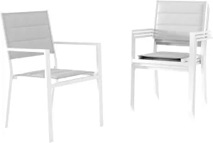 Stackable Patio Chairs Set of 4, Outdoor Aluminum Dining Chairs with Armrest 300 Lbs Weight Capacity, Outdoor Patio Furniture Wider Seat for Balcony, Garden, Backyard, White
