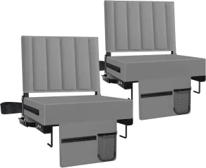 Stadium Seat for Bleachers with Back Support and Cushion, Bleacher Seats with Shoulder Strap and Cup Holder, Padded Portable Folding Comfort Stadium Chair, for Sports Events, Grey (2pcs)
