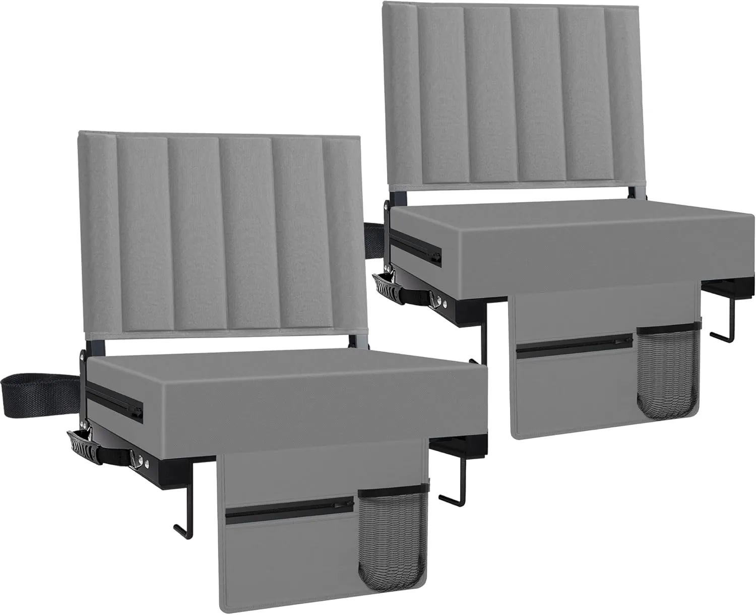 Stadium Seat for Bleachers with Back Support and Cushion, Bleacher Seats with Shoulder Strap and Cup Holder, Padded Portable Folding Comfort Stadium Chair, for Sports Events, Grey (2pcs)