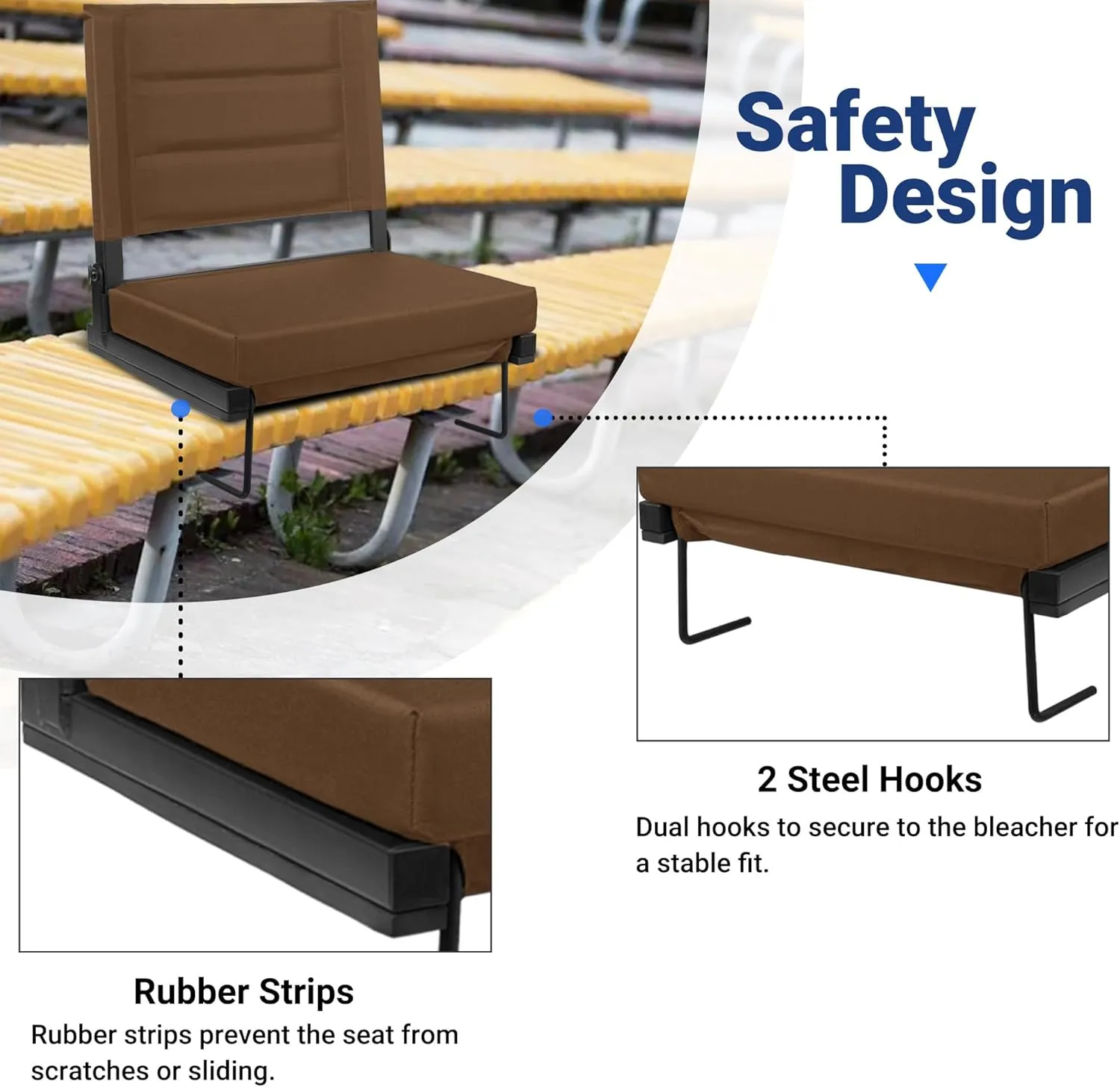 Stadium Seats for Bleachers with Back Support, Portable Bleacher Seats with Thick Padded Cushion and Shoulder Strap, Wide Stadium Seat Chair Includes Hooks, Cup Holder and Side Pocket
