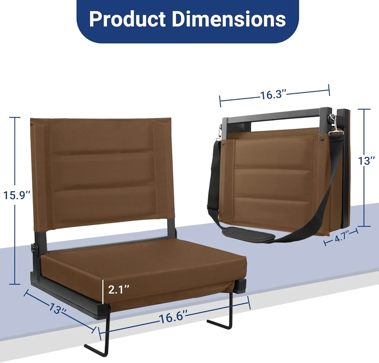 Stadium Seats for Bleachers with Back Support, Portable Bleacher Seats with Thick Padded Cushion and Shoulder Strap, Wide Stadium Seat Chair Includes Hooks, Cup Holder and Side Pocket