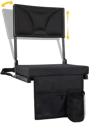 Stadium Seats with Back Support, Adjustable High Back & Angles Bleacher Chairs with Back and Cushion Wide, Padded Portable Stadium Chairs with Shoulder Strap, Perfect for Sports Events