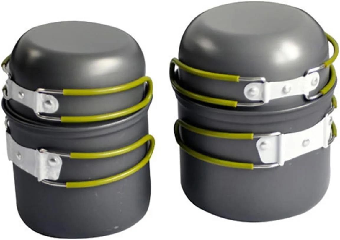Stainless Camping Cookware Set 4 Piece Cookware Set Outdoor Cooking Kit for 2-3 People Heat Resistant for Camping Hiking and Outdoor Survival