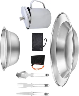 Stainless Steel Camping Cookware Portable Cooking Pan and Cup for Outdoor Picnic Hiking BBQ Durable Easy